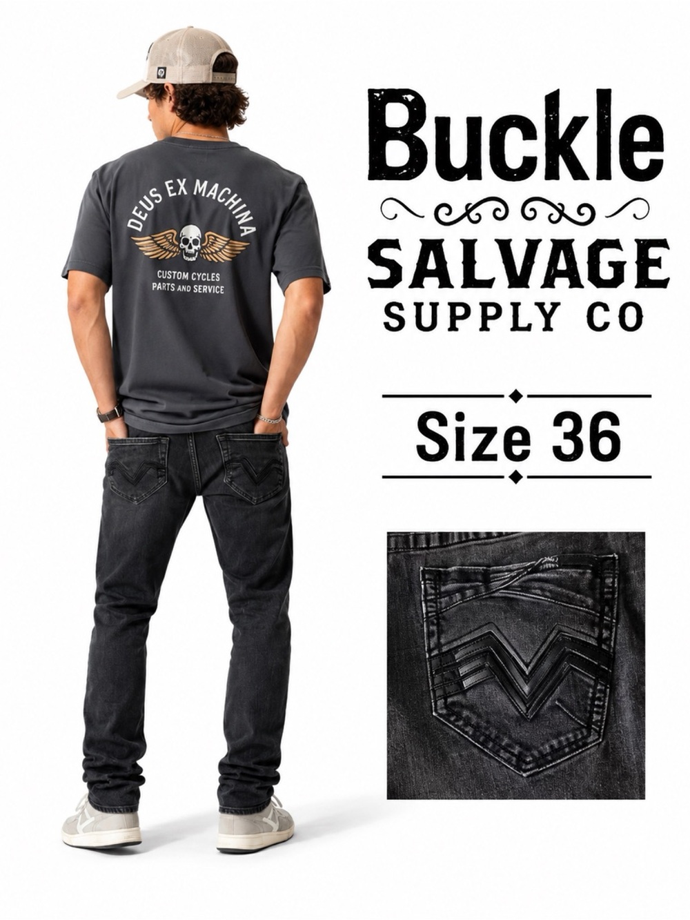 BUCKLE Salvage Supply Co Black Washed Slim Straight Jeans Size 36